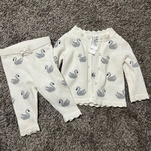 Swan Print Baby Cardigan and Pants Set